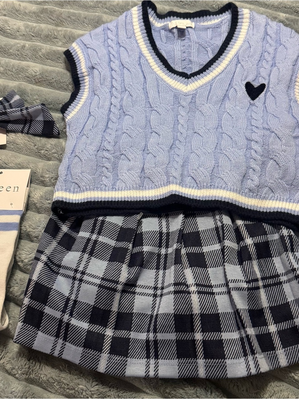 Btween Girls Size 4 Blue Plaid Skirt Sweater Vest 4-Piece Outfit Set NWT